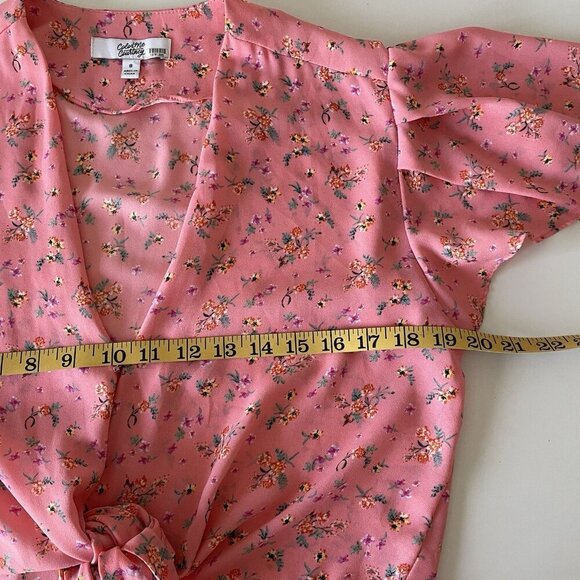 Color Me Courtney 8 Ellie Top Crop Pink Floral Tie Front Flutter Feminine Fairy - Picture 9 of 11
